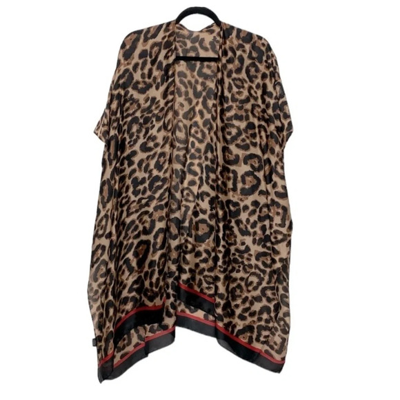 Bohemian Leopard Animal Print Open Front Mobwife Poncho Shawl Cape One Size - Picture 5 of 8